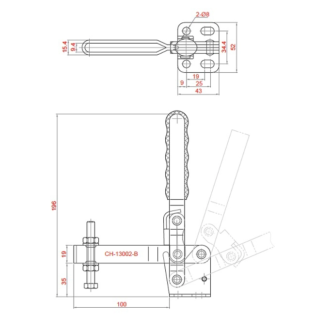Vendita online Bloccaggio verticale base piatta braccio regolabile 150 Kg.